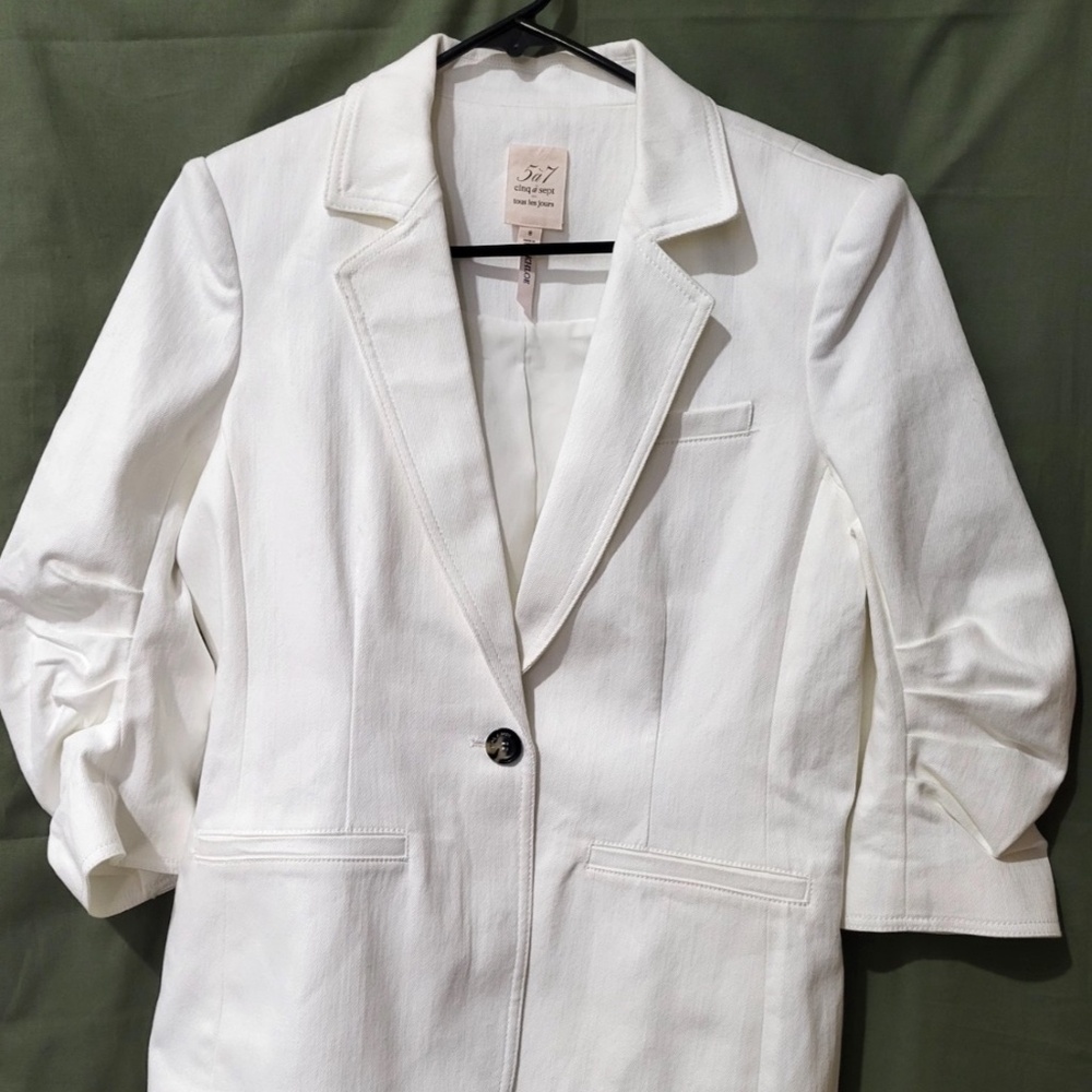 $395 Unworn Cinq A Sept Khloe White Denim Blazer - Picture 4 of 10